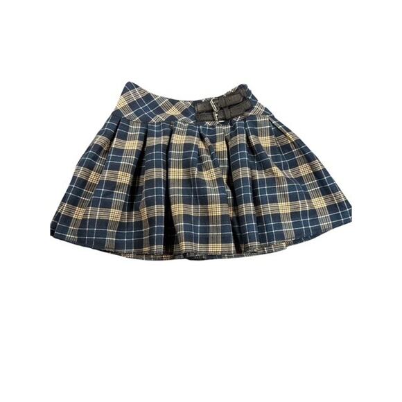 Zara Skirt Girls Size 7 Blue Yellow Plaid Pleated Buckle Accent School Uniform - Picture 1 of 5